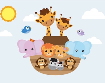 Nursery decals - wall decals - Children's decals - Vinyl wall decals - Boat decal - Giraffe decal - Elephant - Noah's ark