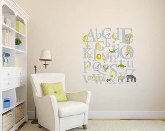 Nursery Alphabet decal - ABC decal - Wall decals - vinyl wall decal - animal decals - giraffe, elephant, lion and more