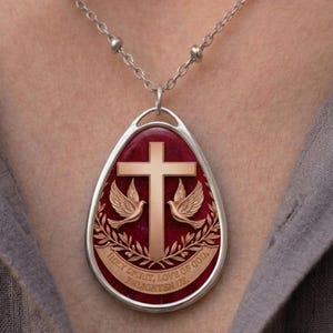 Ruby Red Cross Necklace, Rose Gold Holy Spirit Pendant, Christian Jewelry, Baptism Confirmation Gift, Spiritual Religious Gift for Her, Mom
