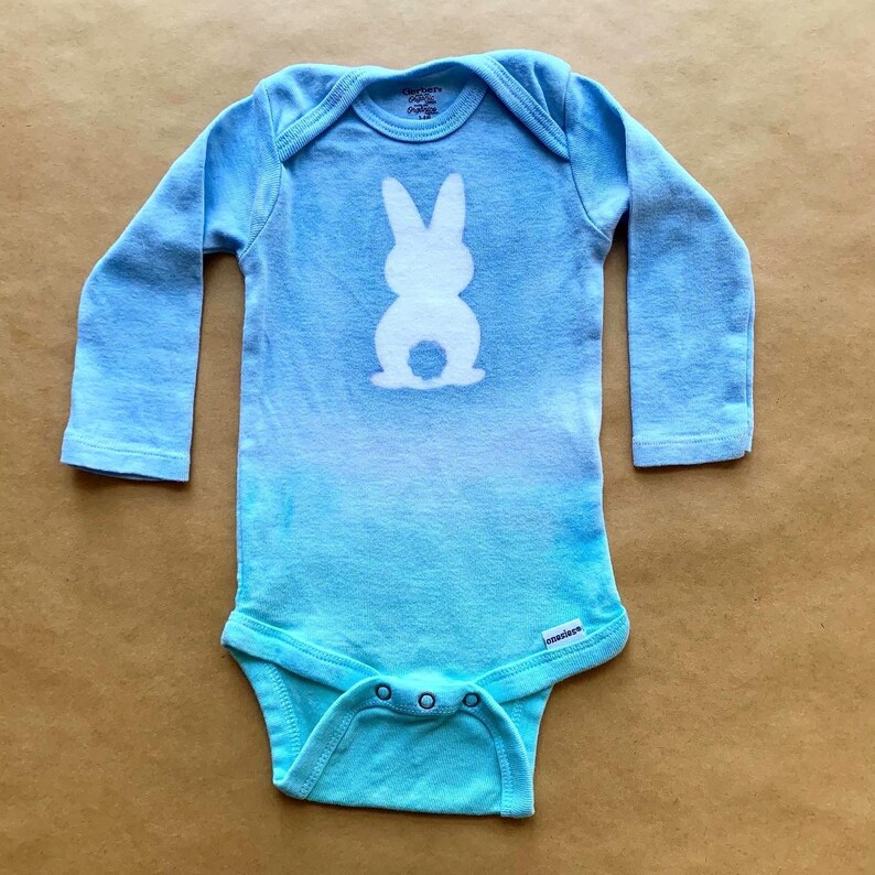 Spring Easter Bunny Ombr\u00e9 Hand Dyed Long Sleeve Organic Baby Onesie\u00ae Custom Tie Dye