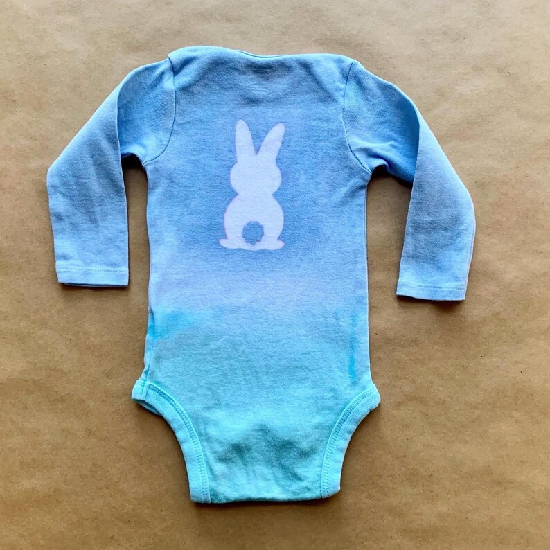 Spring Easter Bunny Ombr\u00e9 Hand Dyed Long Sleeve Organic Baby Onesie\u00ae Custom Tie Dye