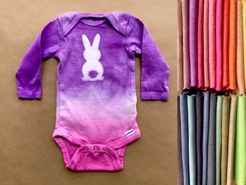 Spring Easter Bunny Ombr\u00e9 Hand Dyed Long Sleeve Organic Baby Onesie\u00ae Custom Tie Dye