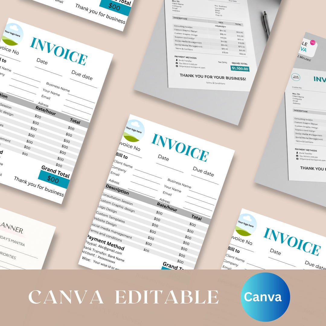 Editable Canva Invoice Template for Small Business, Minimalist Invoice ...