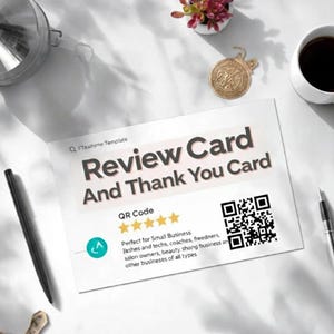 Beoordelingskaart met QR-code, bewerkbare sjabloon voor zakelijk bedankje, bijsluiter, klantfeedback, klantinhoud, modern bestelformulier