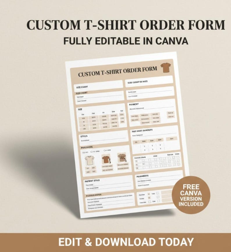 Custom T-shirt Order Form Template | Editable Shirt Order Tracker ...