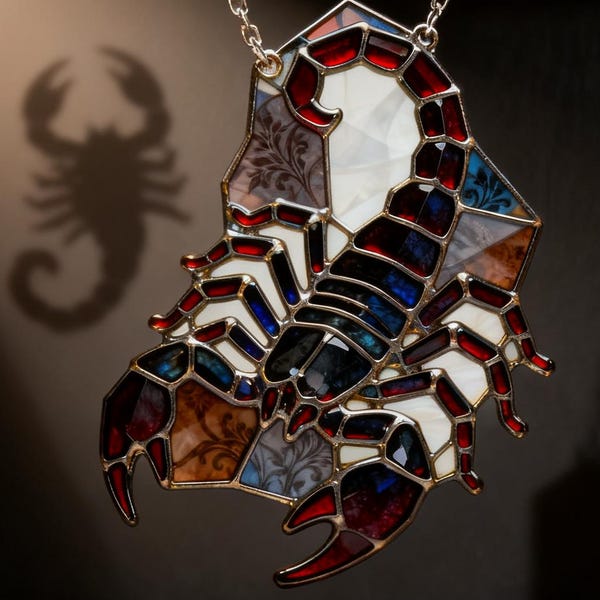 Scorpio Stained Glass Suncatcher – Dark Mosaic Scorpion Window Hanging Astrology Decor