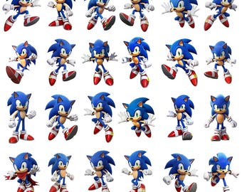 ソニック・ザ・ヘッジホッグ スピード キャラクター PNG バンドル – 25 アクションポーズ クリップアート、ゲーム スタイル カートゥーン PNG パック インスタント デジタル ダウンロード、印刷デザイン