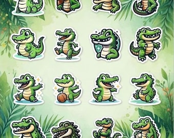 かわいいワニのSVGベクター25ファイル漫画ワニクリップアートかわいいベクターパック、動物マスコットイラストインスタントデジタルダウンロード印刷