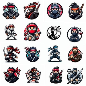 Ninja Mascot Logo Bundle 22 Ninja Character SVG Icons, Cartoon Samurai Assassin Mascot Clipart Pack, Instant Digital Download, Print Design