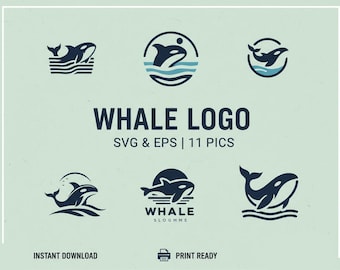 クジラのロゴSVG EPS、インスタントデジタルダウンロード、印刷デザイン、ミニマリストシャチベクター、海の紋章、シャチのクリップアート、現代の海洋動物