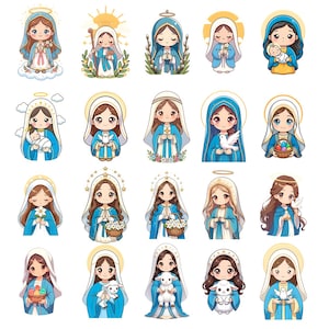 23 Cute Virgin Mary Chibi PNG Clipart, Mother Mary Illustration, Kawaii Catholic Stickers, Instant Digital Download, Religious Print design