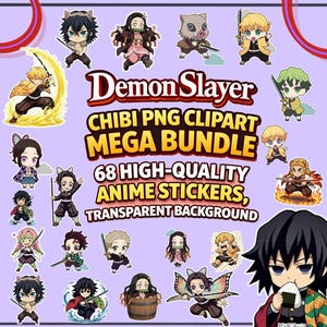 Demon Slayer Chibi PNG Clipart Mega Bundle - 68 High-Quality Anime Stickers, Transparent Background Designs for T-Shirts, Stickers, Planners