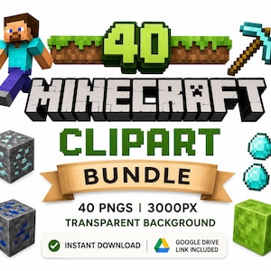 40 Voxel Game Clipart PNG Bundle | Pixel Block Elements | Transparent Background | 3000px Digital Download | Game Inspired Clipart