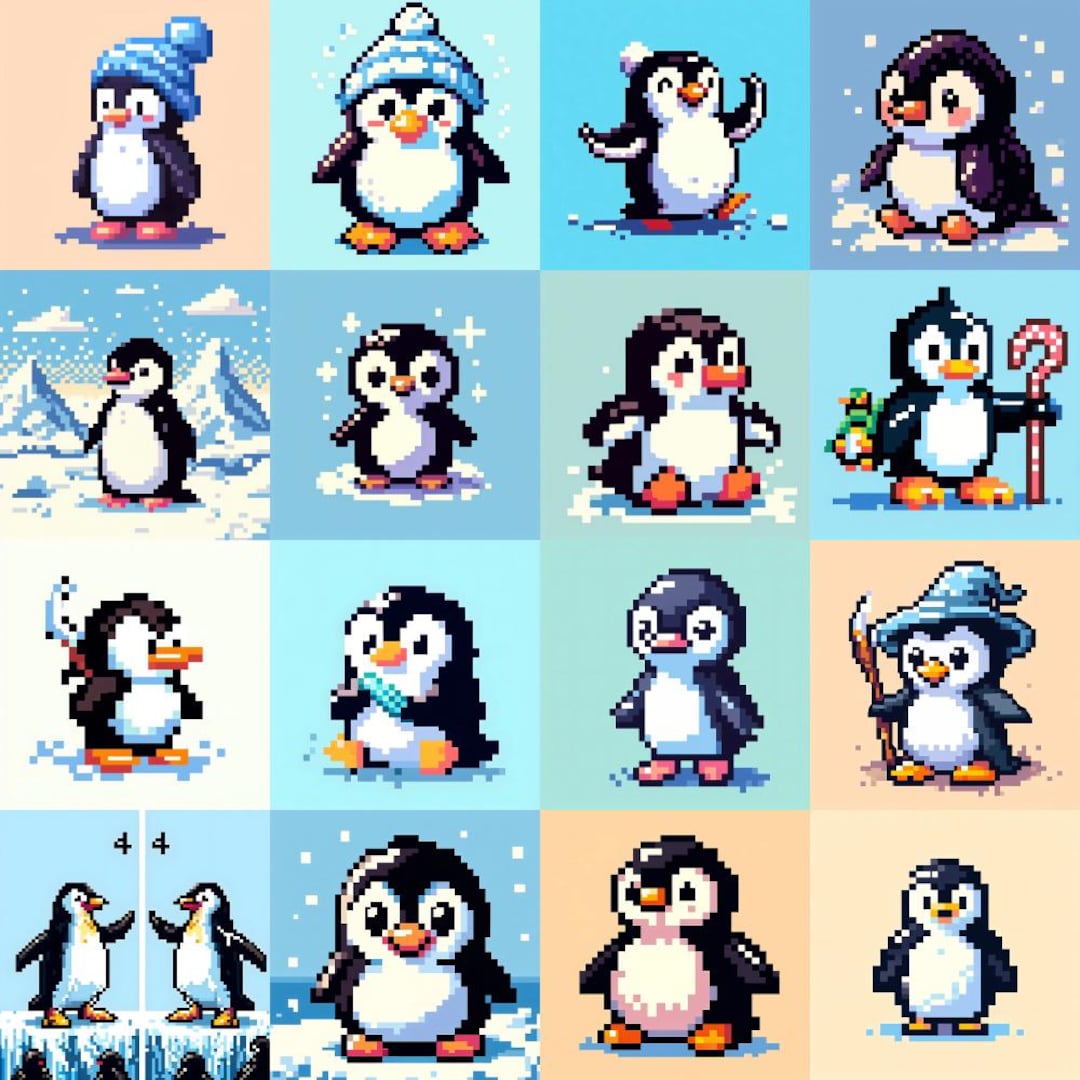 20 Penguin Pixel Art SVG, 8-bit Game Character Clipart, Retro Video ...