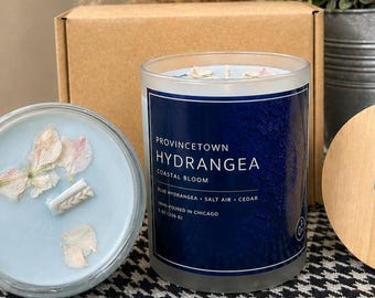 Provincetown Hydrangea Candle – Coastal Bloom Scented  – Blue Hydrangea, Sea Air, Cedar