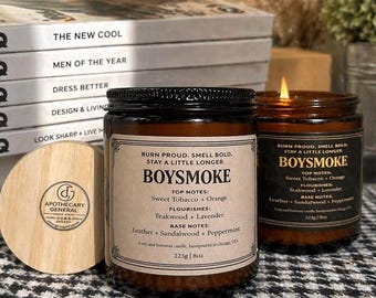 Boysmoke / Cuero ahumado + Tabaco / Fragancia para el hogar de lujo oscuro / Vertido a mano en Chicago