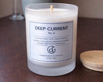 Deep Current No. 4 Candle | Aquatic Rosemary Musk, Frosted Glass, Masculine Scent