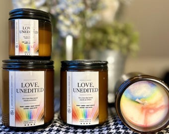 LOVE, UNEDITED. Pride, Queer Love Soy, LGBTQ+ Gift , Hand-Poured in Chicago