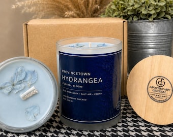 Provincetown Hydrangea Candle – Coastal Bloom Scented  – Blue Hydrangea, Sea Air, Cedar