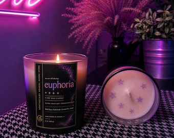 euphoria Wax Candle, Black Cherry Vanilla Smoke, Ombre Glass, Metallic Stars, Hand-Poured Chicago