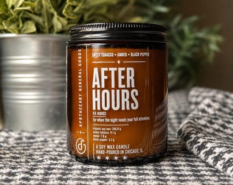 After Hours Soy Candle | Sweet Tobacco, Amber, Black Pepper | Apothecary Jar (8 oz)
