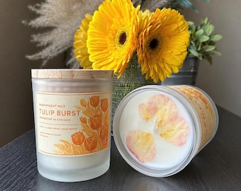 Tulip Burst Soy Wax Candle, Springtime Floral, Rose Water Scent, Hand-Poured Chicago