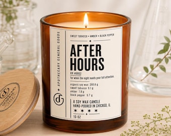 After Hours Organic Candle | Dark Amber Fine Leather Vanilla (10 oz) with optional Upcycling