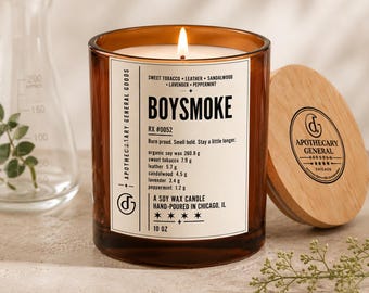 Boysmoke Organic Candle | Sweet tobacco, Leather, Sandalwood (10 oz) with optional Upcycling