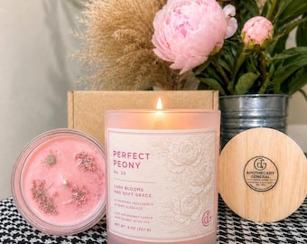Peony Scented Candle | Frosted Pink Glass, Hand-Poured Chicago Home Decor