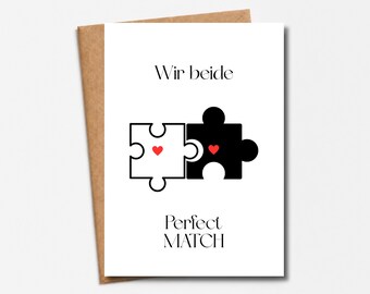 Love card "The two of us - Perfect Match" | Romantic couple's card with puzzle & hearts | Card for partners