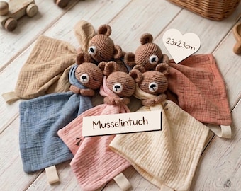Baby Bear Snuggle Blanket made of Muslin | Comforter for Boys & Girls | Baby Gift for Birth | Newborn Cuddly Toy | Christening