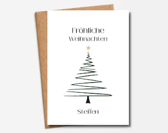 Personalized Christmas card with name | Merry Christmas | Minimalist Christmas tree with star | Modern greeting card