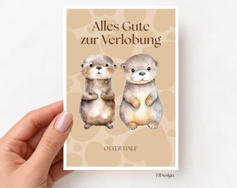 Engagement gift, engagement card, congratulations card with cute otters, engagement congratulations card, engagement card, card for engagement, gift