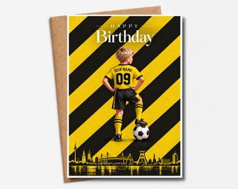 Personalized football birthday card for boys | Happy Birthday with name & desired number | Dortmund football card in yellow for children