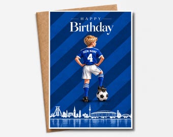 Personalized football birthday card for boys | Happy Birthday with name & desired number | Schalke football card in blue for children