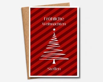 Personalized Christmas card with name | Merry Christmas | Red Christmas tree | Modern Christmas greeting card for family & friends