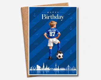 Personalized football birthday card for boys | Happy Birthday with name & desired number | Hamburg football card in blue for children