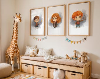 3er Set Harry Potter Wandkunst, Kinderzimmer Dekor, Harry Potter, Ron Weasley, Hermine Granger Drucke, Kinderzimmer Spielzimmer Wandkunst