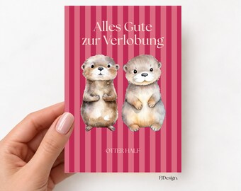Engagement gift, engagement card, congratulations card, cute otter, engagement congratulations card, engagement card, card for engagement, pink