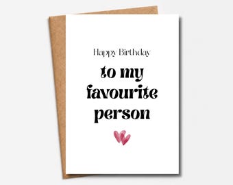 Birthday card for your favorite person | Happy Birthday to my favorite person | Modern card with hearts | Gift for boyfriend & girlfriend