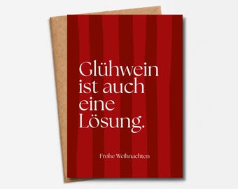 Funny Christmas card "Mulled wine is also a solution" | Humorous Christmas card | Modern red card for family | Christmas gift