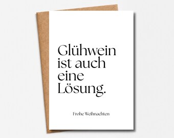 Funny Christmas card "Mulled wine is also a solution" | Minimalist Christmas card | Funny Christmas saying for father & mother