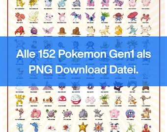 152 Pokemon 1. Gen PNG Bundle - Transparente PNG, Pikachu Art, Einzigartige Design (Digitaler Download)