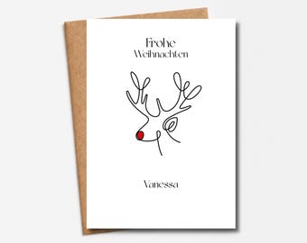 Personalized Christmas card with name | Merry Christmas card with reindeer | Minimalist Christmas greeting card | Christmas card