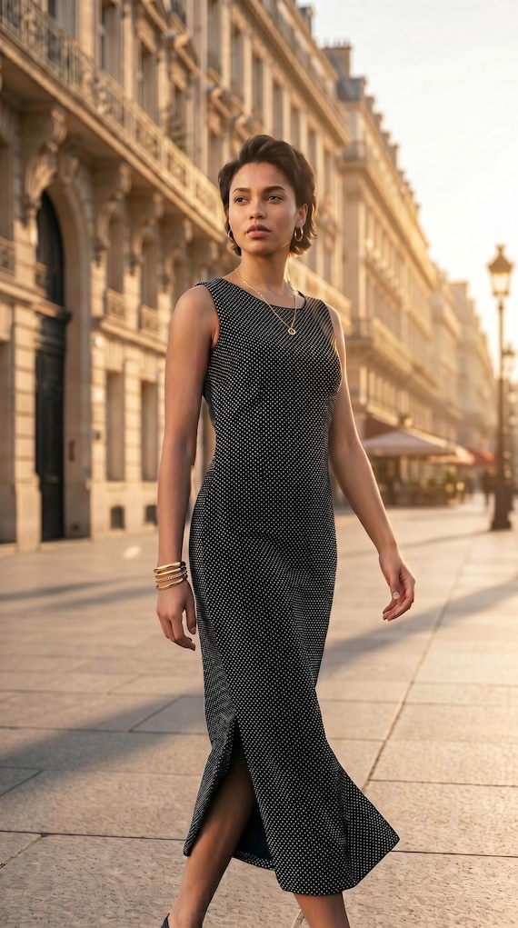 navy and gold casual dress Vintage Polka Dot Sleeveless Maxi Sheath – Plaza South Size 12 formal navy blue and gold dress