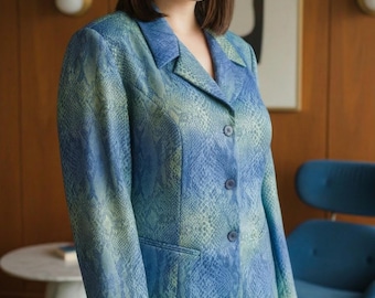 Blazer vintage de los años 90 con estampado de piel de serpiente multicolor color lavanda, talla 20W