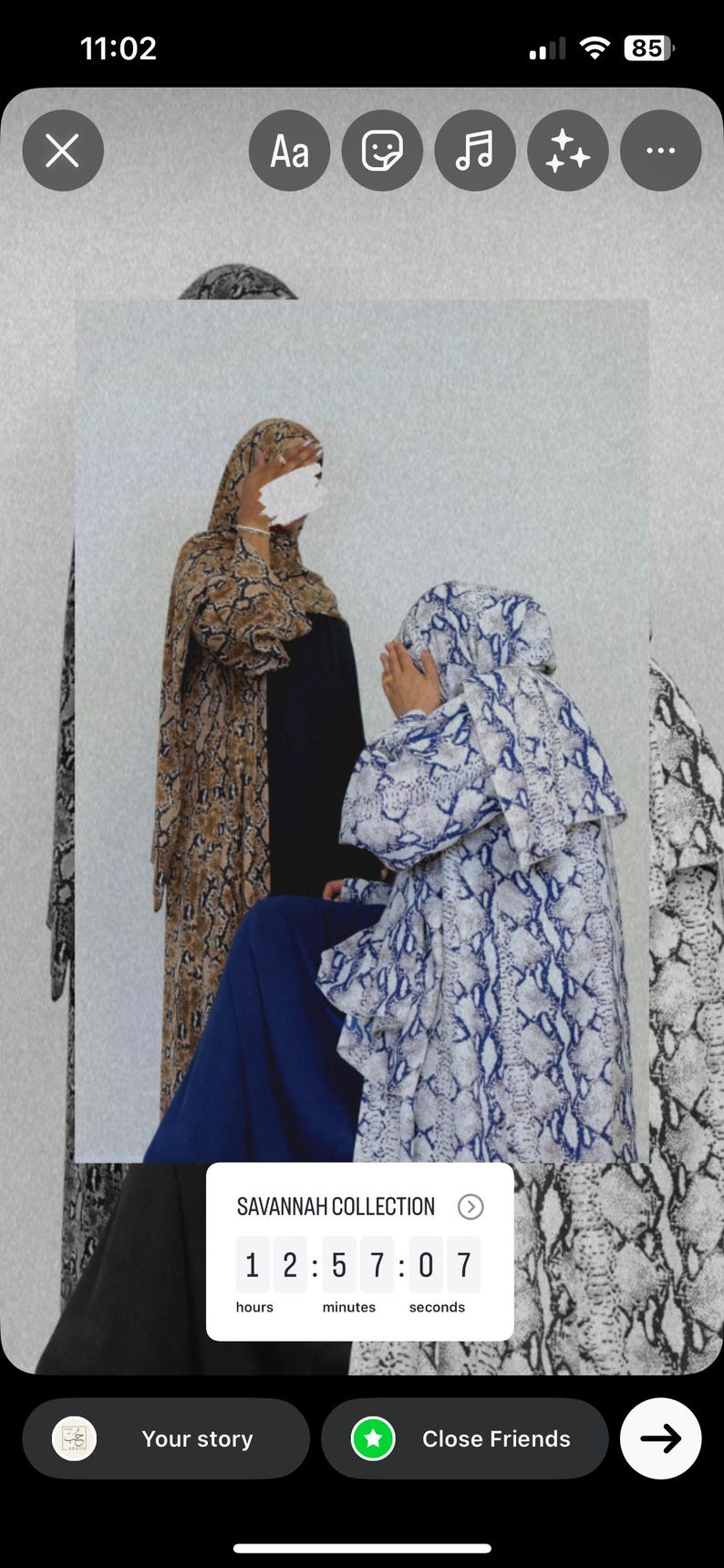 May include: Two women in patterned dresses and headscarves. One dress is brown and tan, the other is white and blue. The image includes the text "SAVANNAH COLLECTION" and a countdown timer.