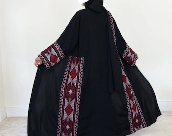PALESTINIAN TATREEZ - Abaya with Hijab - Embroidered Nida Fabric