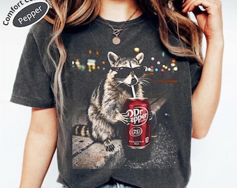 Comfort Colors Raccoon Shirt, Vintage Dr Pepper Raccoon Meme Tee, Funny Trash Panda Graphic T-Shirt, Retro Soda Lover Gift, Cool Animal Top