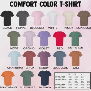 May include: A collection of short-sleeved t-shirts in various colors including black, pepper, blossom, white, ivory, espresso, moss, orchid, violet, red, light green, chambray, brick, berry, blue jean, yam, burnt orange, blue spruce, and true navy.